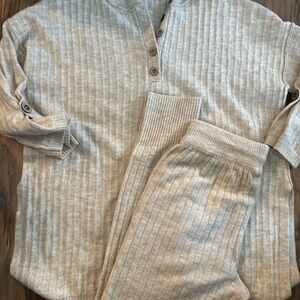 Free People Cream Ribbed Lounge Set